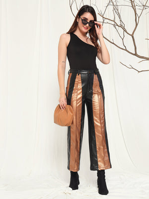 TANDUL  Women Regular Fit Gold Faux Leather Trousers