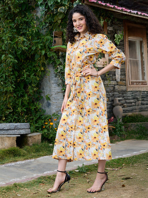 TANDUL Women Yellow Floral Printed Dress