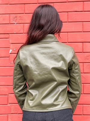TANDUL Women Olive Green Faux Leather Jacket