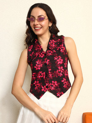 TANDUL Women Stunning Floral Printed Top cum Waistcoat