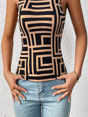 TANDUL  Casual Sleeveless Printed Women Beige Top