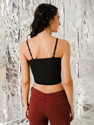 TANDUL  Casual Sleeveless Solid Women Black Top