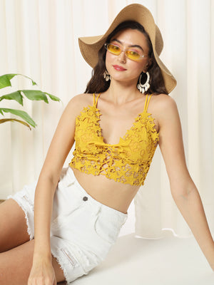 TANDUL  Casual Sleeveless Solid Women Yellow Top