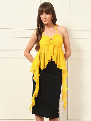TANDUL Women Yellow Ruffled Top