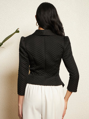 TANDUL Women Sleek Black Quilt Blazer