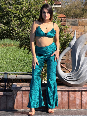 TANDUL Women Equisite Teal Velvet Co-ord Set