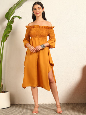TANDUL  Women Gathered Yellow Dress