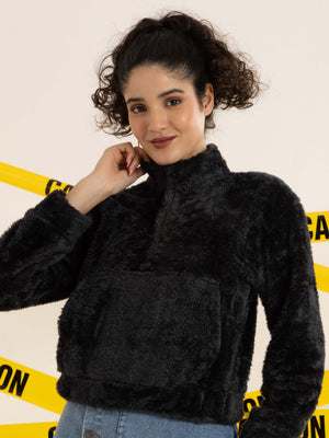 TANDUL Full Sleeve Grey Fur Sweatshirt