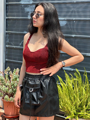 TANDUL Women Maroon Glitter Crop Top