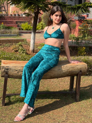 TANDUL Women Equisite Teal Velvet Co-ord Set