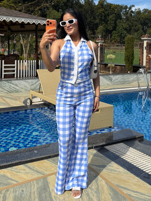 TANDUL Women Blue and White Checkered Co-ord Set