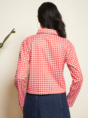 TANDUL Women Classic Red and White Checkered Jacket