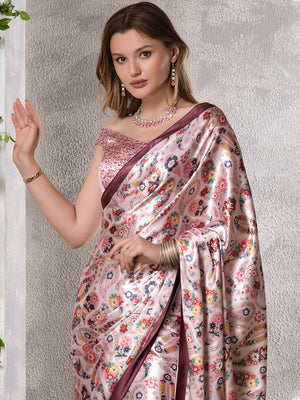 ELTIRE  Floral Print Bollywood Satin Saree  (Multicolor)