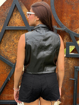 TANDUL Women Sleek Black Leather Crop Jacket
