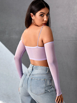 TANDUL  Casual Cold Shoulder Sleeves Solid Women Purple Top