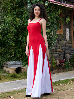 TANDUL Stunning Red and White Flared Dress