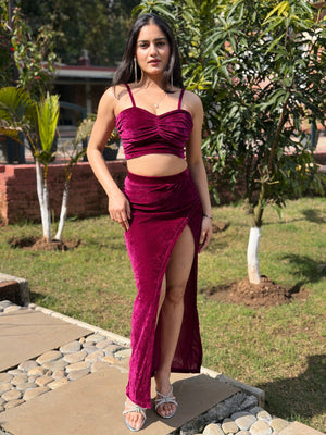 TANDUL Women Wine Color Velvet Co-ord Set