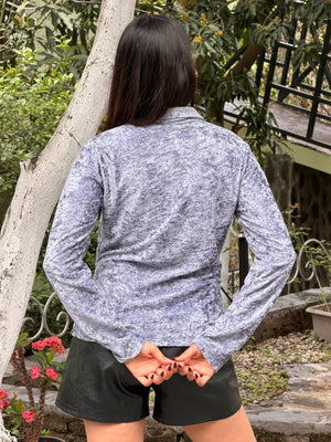 TANDUL Women Casual Ruched Solid Grey Shirt