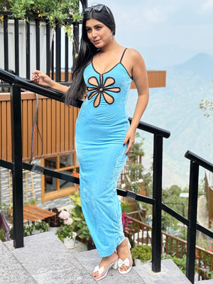 TANDUL Women Skyblue Velvet Bodycon Dress