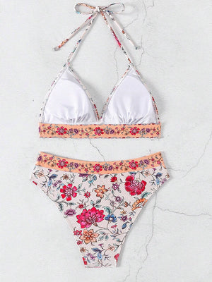 ELTIRE Floral Printed Single Tie Strap Bikini Swimwear