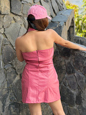 TANDUL Women Stunning Pink Leather Dress