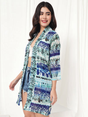 TANDUL  Women Straight 3/4th Sleeve Blue Shrug