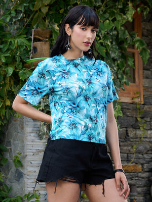 TANDUL Women Blue Floral Printed T-shirt