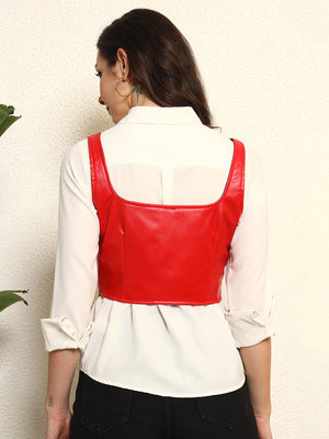 TANDUL Women Red Leather Waistcoat
