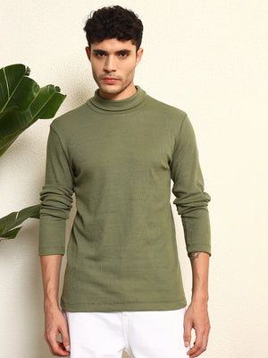 TANDUL Men Solid Turtle Neck Green Sweater
