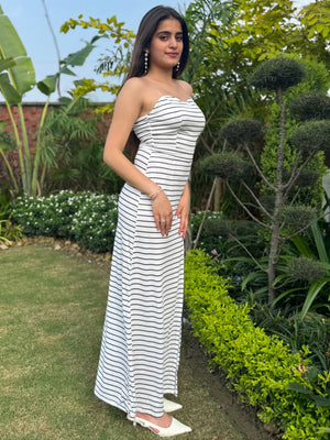 TANDUL Women Elegant Striped Long Dress