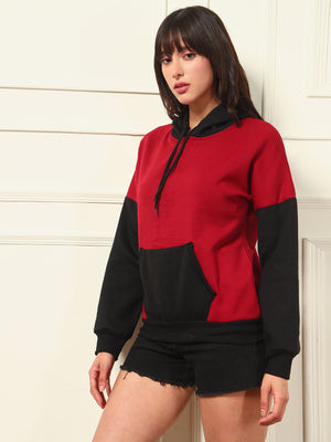 TANDUL Women Stylish Maroon and Black Hoodie