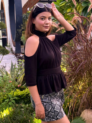 TANDUL Women Black Cold Shoulder Top