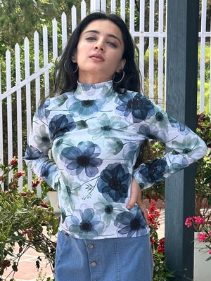 TANDUL  Women Floral Print High Neck White Sweater