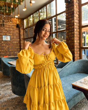 TANDUL Women Stunning Flared Yellow Dress