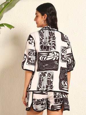 TANDUL Women Stylish Black and Beige Printed co-ord set