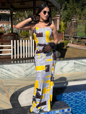 TANDUL Women Yellow Newspaper Printed Dress