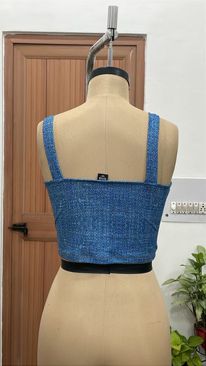 TANDUL Women Denim-Printed Front Detailed Crop Top
