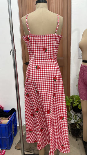 TANDUL Women Red Gingham Strawberry Print Shrug cum Top