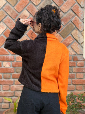 TANDUL Women Striking Orange and Black Fur Jacket
