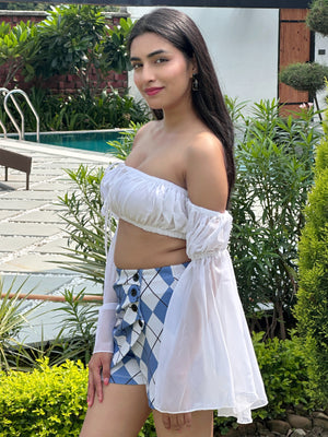 TANDUL Women Solid White Georgette Crop Top