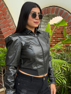 TANDUL Leather Black Solid Jacket For Women