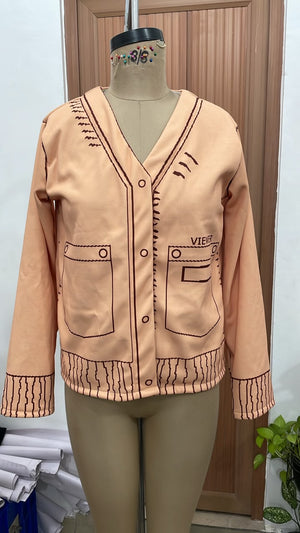 TANDUL Women Long Sleeve V-Neck Graphic Button-Up Jacket