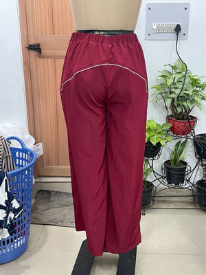 TANDUL Women Maroon Wide-Leg Track Pants with Contrast Piping