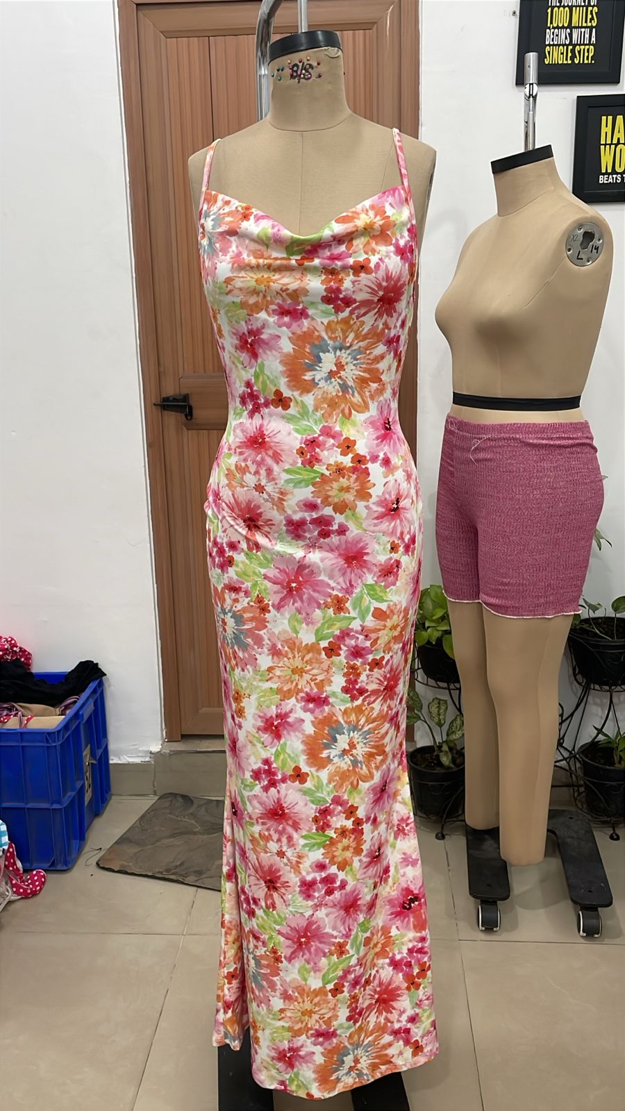 TANDUL Women Floral Print Cowl Neck Maxi Dress