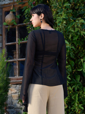 TANDUL Elegant Black Ruffled Top