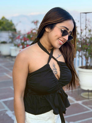 TANDUL Women Sleek Black Crop Top