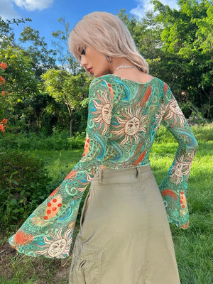 TANDUL  Casual Bell Sleeves Printed Women Multicolor Top