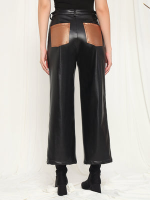TANDUL  Women Regular Fit Gold Faux Leather Trousers