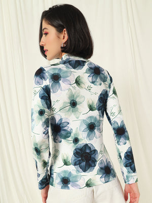 TANDUL  Women Floral Print High Neck White Sweater
