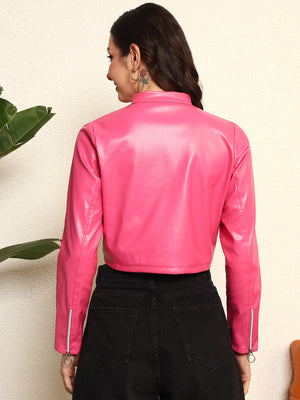 TANDUL Women Stunning Pink Leather Jacket